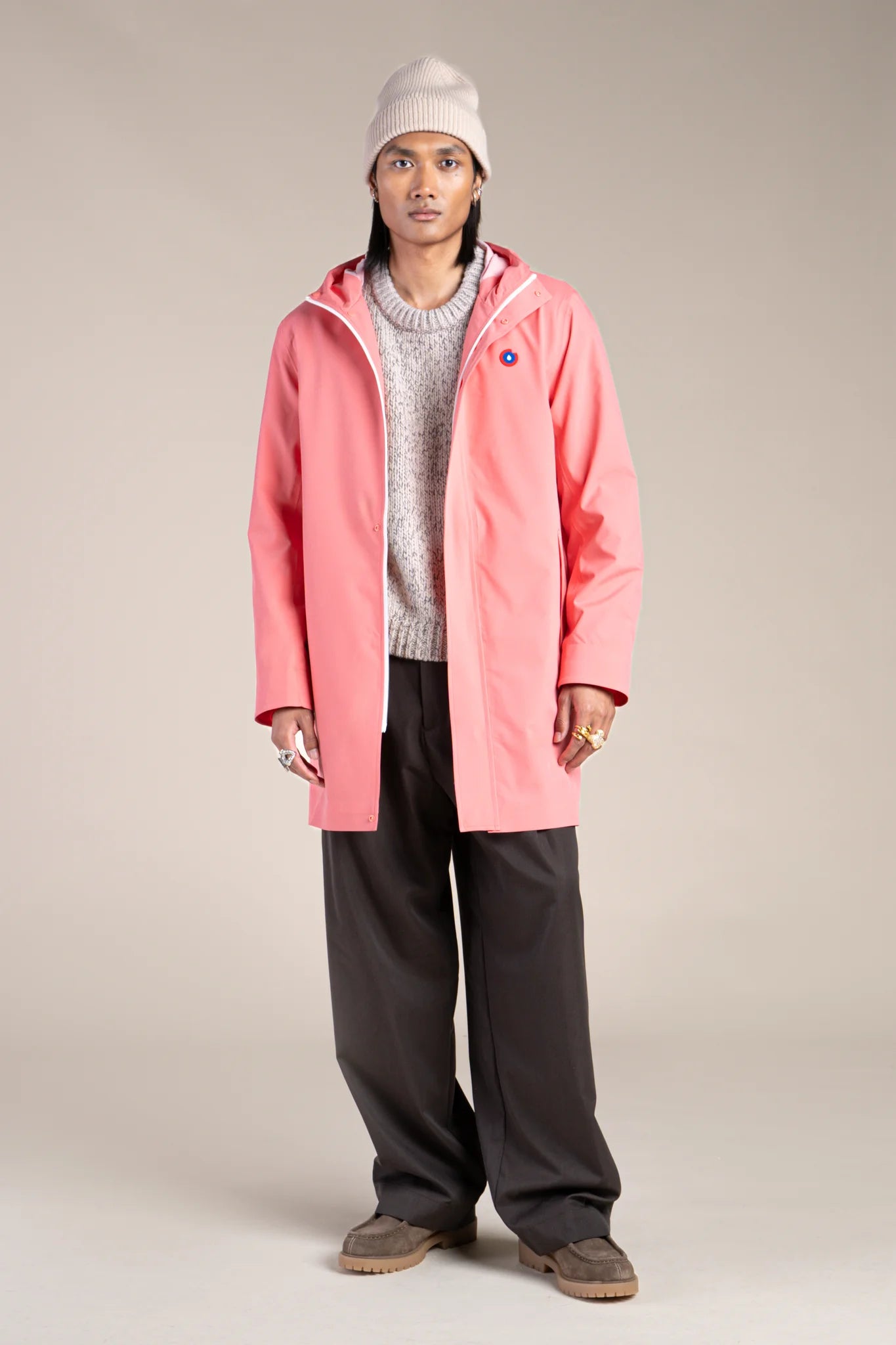 Parka imperméable beaubourg droite #couleur_corail