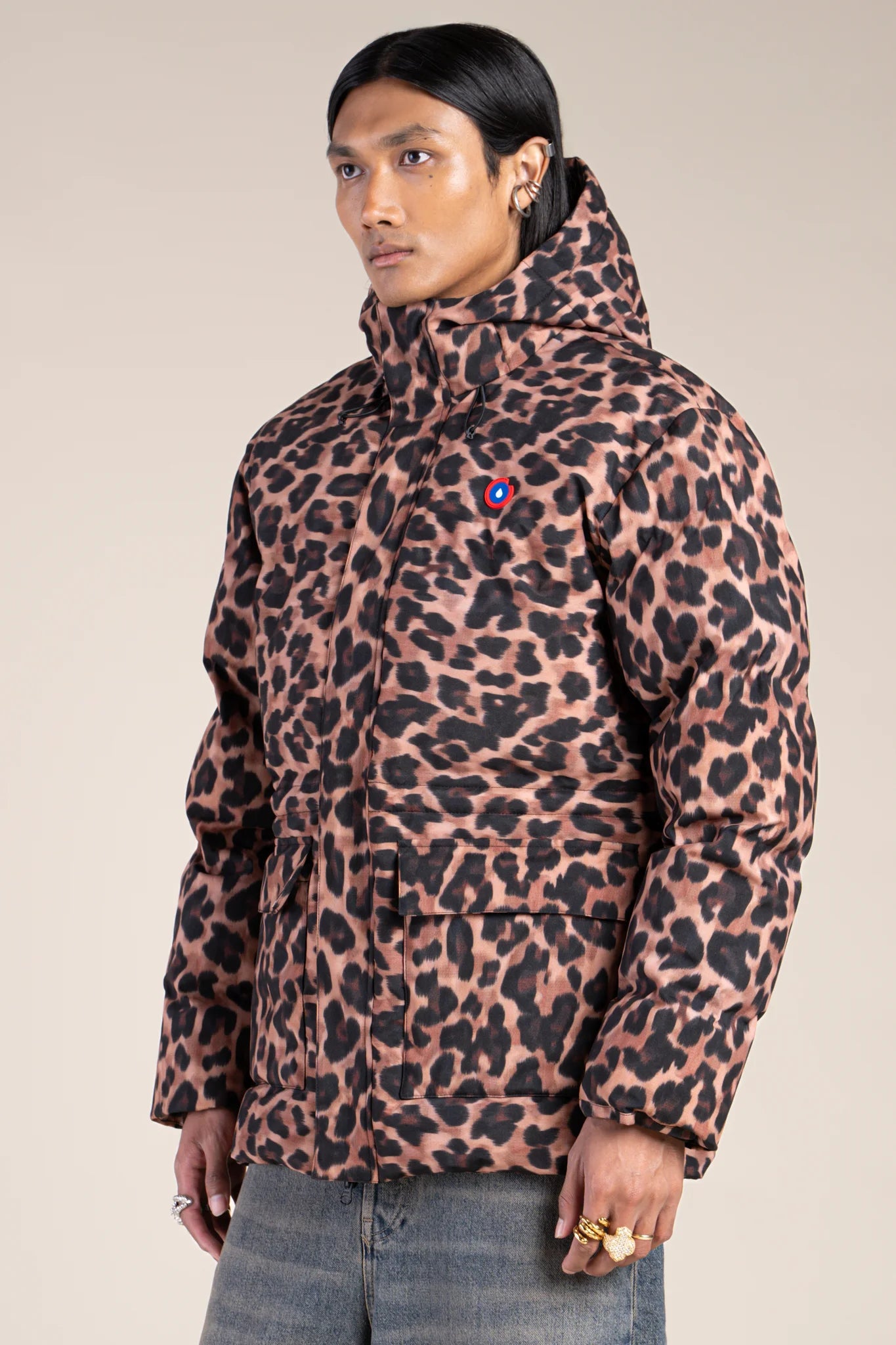 Doudoune mi-longue imperméable - #couleur_new-leopard